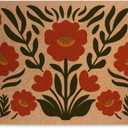 Retro Poppy Door Mat 18x30 Inch, Modern Floral Durable Welcome Mat for Outdoor Indoor Entryway Porch Bohemian Home Decor, Coco Coir Doormat with Heavy Duty Non-Slip PVC Backing, Floral Gifts for Women (Multicolour 0370)