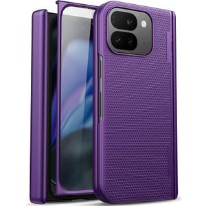 Slim Fit Designed for Google Pixel 9 Pro Fold Case with Hinge Protection & Screen Protector, Ultra-Thin Durable Shockproof Full Body Protective Phone Case for Google 9 Pro Fold, Dark Purple