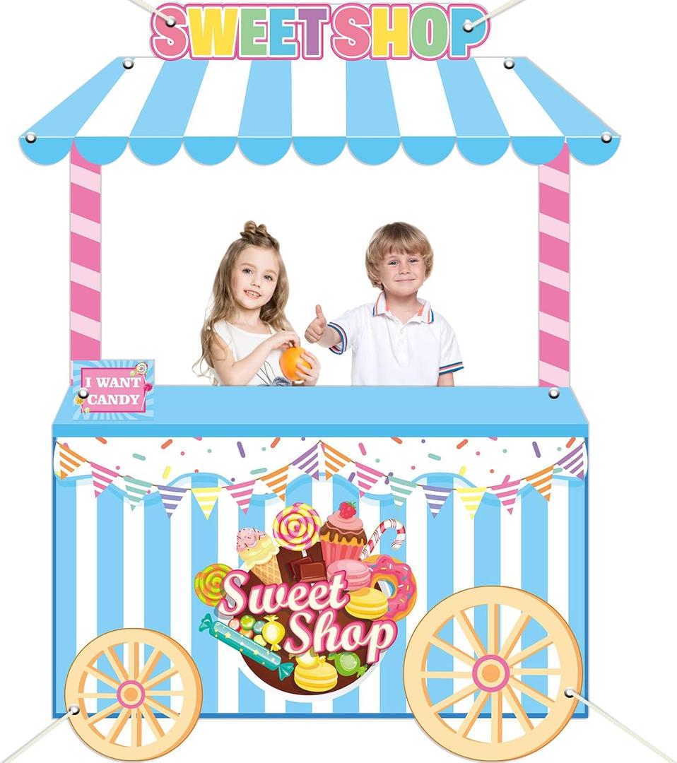 Sweet Shop Shaped Photo Prop Candy Theme Birthday Party Decor 60 x 48inch Fabric Sweet Photo Booth Frame Hanging Backdrop Banner Candy Shop Background Girl's Candy Party Favor Party Supplies