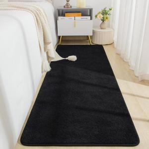Soft Runner Rugs for Bedroom 2x6, Non Slip Runners for Hallway Kitchen Laundry Dorm Washable, Minimalist Low Pile Long Rugs for Boys Men Girls Kids, Black