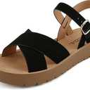 Soda CHESTER ~ Women Flat Sandals Flatform Ankle Buckle Criss Cross Band Straps Sandals Shoes 8.5, Black