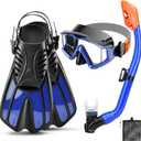 Snorkeling Gear for Kids Adults, 4 in 1 Snorkel Mask Fins Set with 3 Window Snorkel Mask, Dry Top Snorkel, Adjustable Short Fins and Mesh Bag, Anti-Leak & Anti-Fog Snorkel Gear for Snorkeling, 32- 36