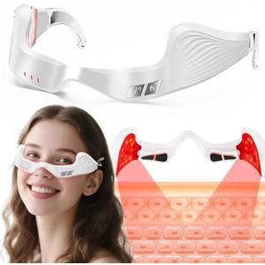 Under Eye Red Light Therapy Device, Red Light Therapy Glasses,Red 650 NM,Red Light Eye Mask for The Treatment of Eye Bags,Dark Circles,Puffiness periorbital for Treating Acne (White）