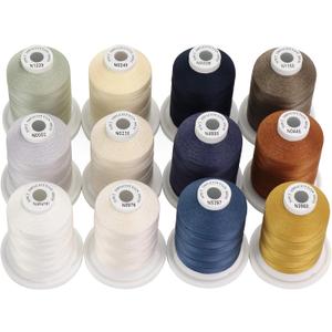 New brothread - 18 Options - Multi-Purpose 100% Mercerized Cotton Threads 50S/3 600M(660Y) Each Spool for Quilting, Serger, Sewing and Embroidery - 12 Neutral&Jean Colors