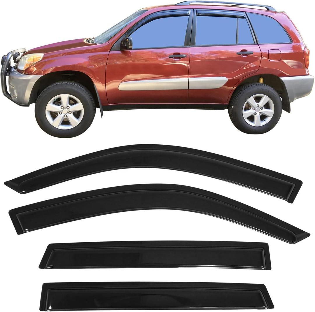 Window Visor Deflector Compatible with 2001-2005 Toyota Rav4 4-Door, Slim Tinted Acrylic Resistant Shield Cover Wind Sun Rain Guard by IKON MOTORSPORTS, 2002 2003 2004