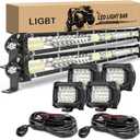 LIGBT 2Pcs 21 Inch 204W Slim LED Light Bar 4PCS LED Pods 4Inch 60W Spot Flood Combo with 2 Wiring Harness