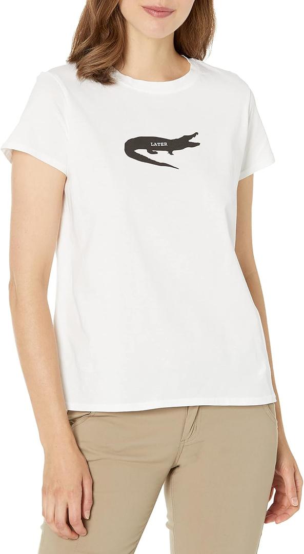 prAna Women's Journeyman Tee (Large, White Alligator)