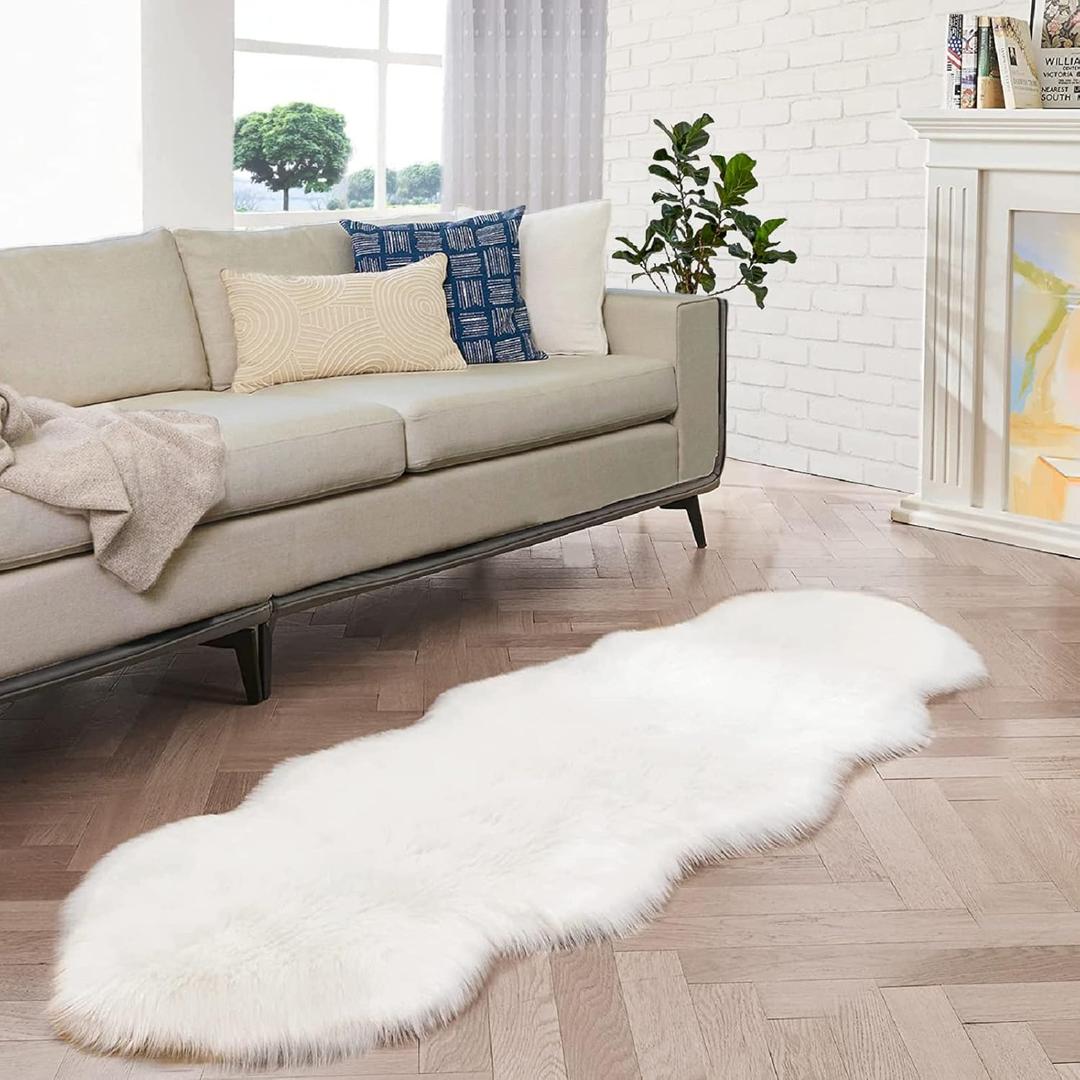 ORINOVA White Faux Sheepskin Shag Fur Runner Rugs for Living Room Bedroom Fluffy Washable Furry Area Rug 2x6 Nursery Rug Teen Room Dcor