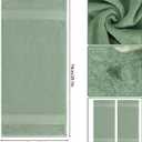 Whaline 4 Pack Sage Green Bath Mat and Hand Towel Set Non-Slip Chenille Striped Bathroom Rug Cotton Absorbent Towels for Hotel Home Bathroom Decoration