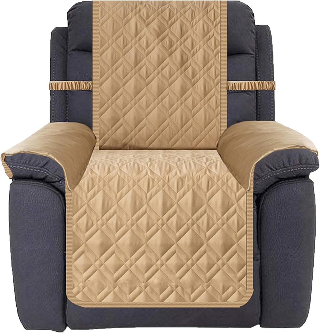 Ameritex Waterproof Nonslip Recliner Cover Stay in Place, Dog Chair Cover Furniture Protector, Ideal Recliner Slipcovers for Pets and Kids (23", Sand)