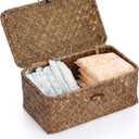 Sumnacon Small Wicker Basket with Lid Rectangle Woven Baskets for Toiletries Tampon Storage,Wicker Storage Basket with Lid,Decorative Seagrass Storage Baskets for Shelf Bathroom Toilet Table, Coffee