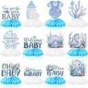 Eaasty 12 Pcs Sea You Soon Honeycomb Centerpieces for Baby Shower Ocean Sea Animal Honeycomb Party Table Decorations for Ocean Theme Birthday Baby Shower Gender Reveal Party Supplies (Blue)