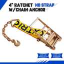 4 Inch Replacement Ratchet w/Chain Anchor,2-Pack Heavy Duty Ratchet Short Straps with Chains Ends & Grab Hooks for Flatbed Trailers, Trucks, Car Haulers, Heavy Equipment Tie-Downs, 4 Inch Width, Length Not Specified