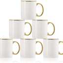 Fasmov 6 Pack Coffee Mugs, 11oz Ceramic Mug set Ceramic Cups for Coffee, latte, Cappuccino, Tea, Cocoa, Cereal, Hot Chocolate, Dishwasher Safe, White/Gold