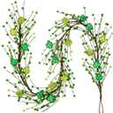 St. Patrick's Day Garland Decorations - 5.5Ft Shamrock Rag Garland with Green Berry Picks, Perfect St. Patrick's Day Decor and Party Supplies