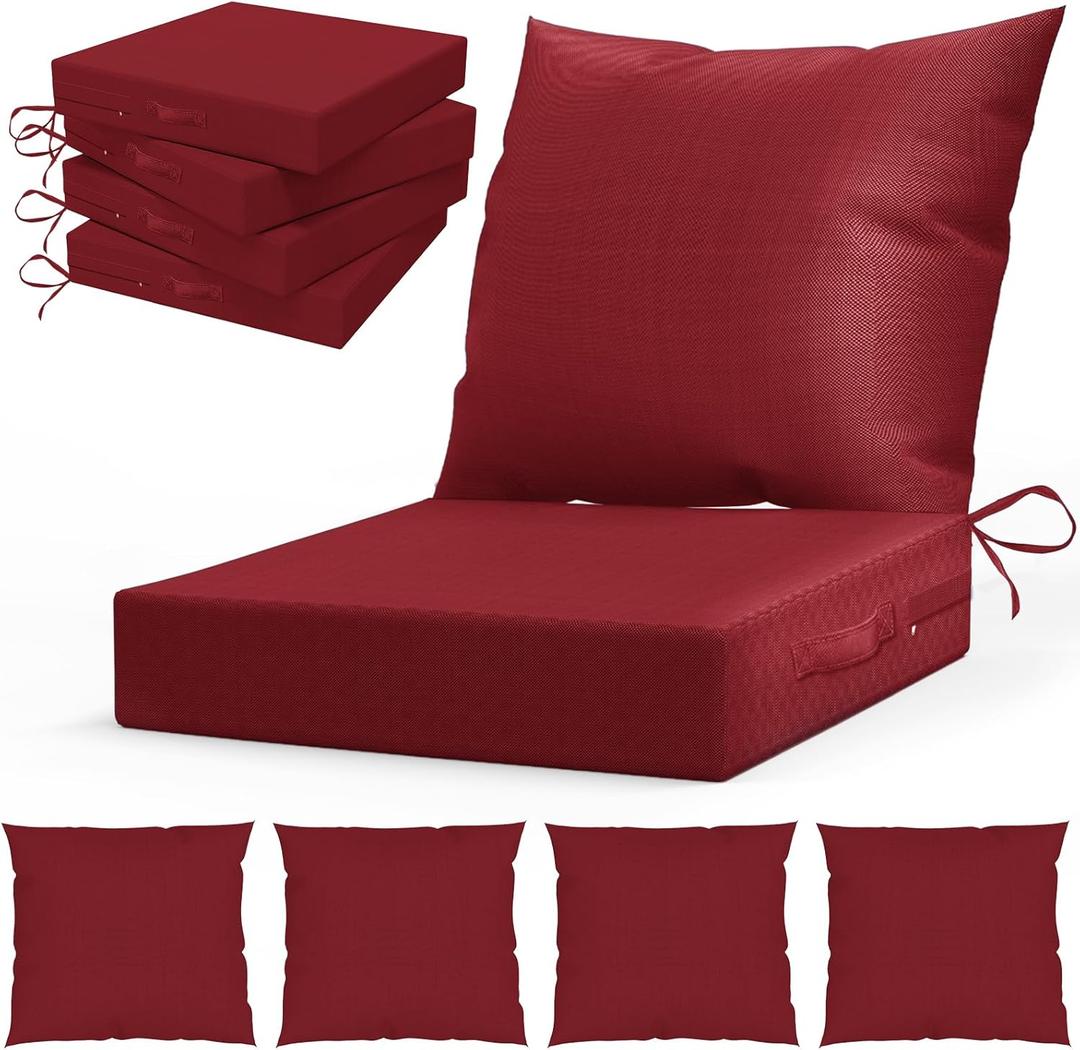 LAGRATY Outdoor Chair Cushions for Patio Furniture24" x 24" Deep Seat Cushions with Backrest for Couch Sofa Chair - Waterproof Fade-Resistant Patio Cushion(Set of 4,Red)