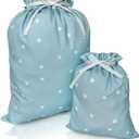 Gather & Knot Drawstring Gift Bags | 20" Large 12" Small | Premium Canvas | Reusable Fabric Wrap for Baby Shower, Birthdays, Hannukkah, Christmas | Blue Dots