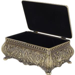 Metal Jewelry Box Wedding Souvenir Gift Trinket Box Rectangle Carved Box for Rings Earrings Necklace 12.8 X 8.5 X 6.5cm (Bronze)