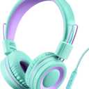 POWMEE P10 Kids Headphones with Microphone Stereo Headphones for Children Boys Girls,Adjustable 85dB/94dB Volume Control Foldable On-Ear Headphone with Microphone for School/PC/Cellphone(Green)