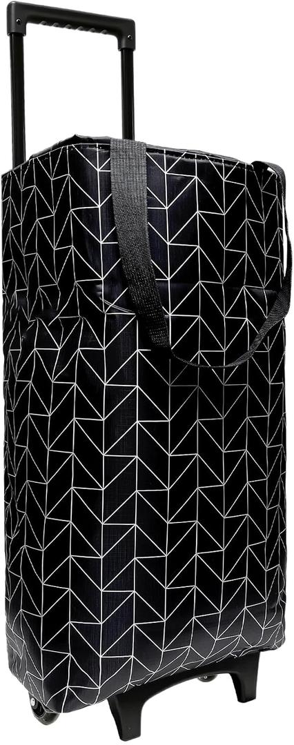 Large Foldable Wheeled Shopping cart, Insulated Waterproof Reusable Grocery Bag, Portable Tote for Supermarket Shopping, Travel & Camping (Black)