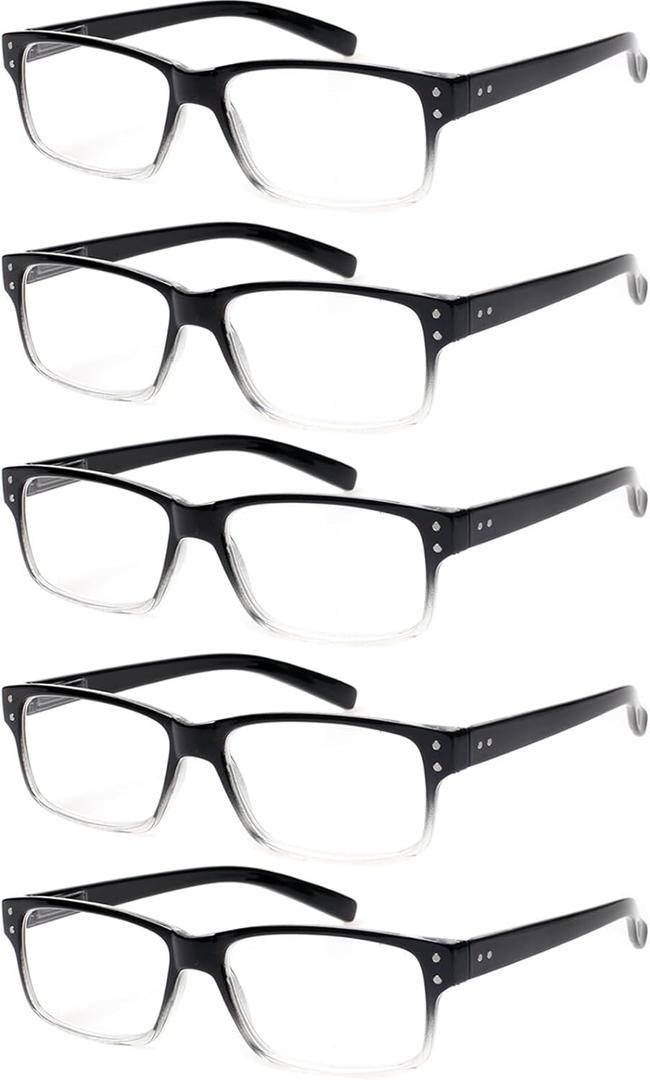 NORPERWIS Reading Glasses 5 Pairs Quality Readers Spring Hinge Glasses for Reading for Men and Women (5pcs - Black/Clear, 2.25)