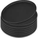 8Pcs Black Round Restaurant Serving Trays, Plastic Non Slip Surface Circle Fruit Appetizer Flat Tray Food Drink Server Tray with Raised Edges for Home, Restaurant, Cafeteria, Bar, Cocktail (14 in)