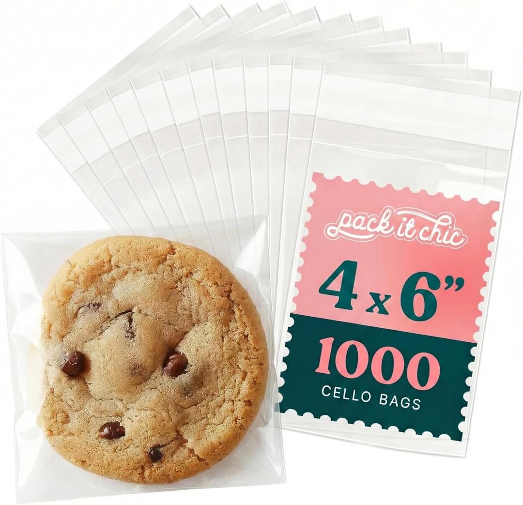 4" X 6" Clear Cookie Bags With Seal (1000 Pack) - Self Sealing Cellophane Bags for Baked Goods Packaging, Cookie Wrappers, Bakery Packaging, Bake Sale, Candy, Treats, Goodies, Gifts, Party Favors