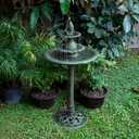 Alpine Corporation 40" Tall Outdoor 3 Tier Pedestal Water Fountain with Vintage Birdbath Accent, Garden Decor, Green