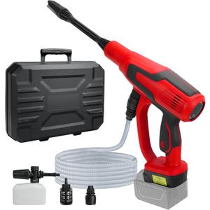 Cordless Pressure Washer Compatible with Milwaukee 18V Battery, 380W Brushless Motor High Pressure Washer 653PSI, 0-180Rotating Nozzle Portable Power Washer for Car, Floor, Garden(Tool Only) (Red&Black)