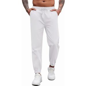 COOFANDY Men's Casual Joggers Pants Cotton Elastic Waist Drawstring Chino Pants Hiking Outdoor Track Sweatpants (Medium, White)