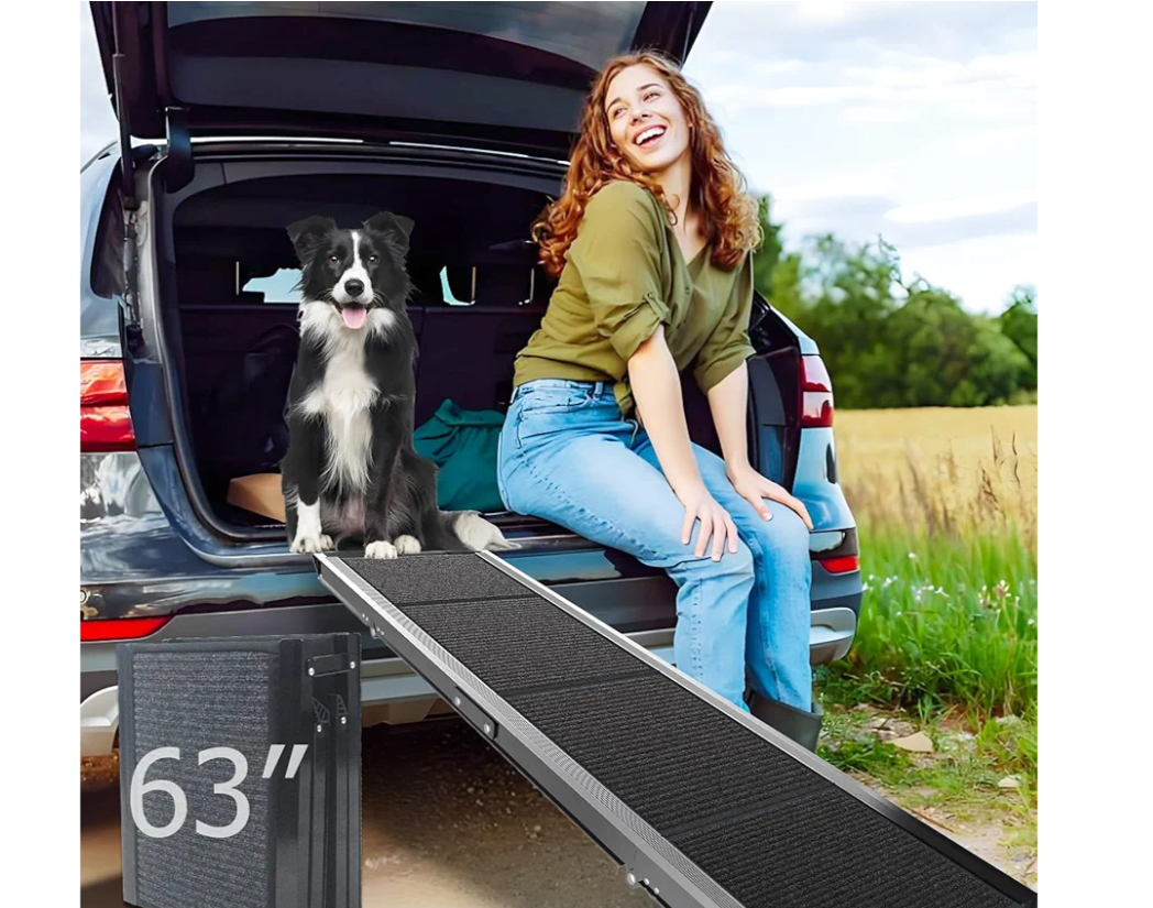 Dog Ramp for Cars SUV Truck-17.3x71in Heavy Duty Foldable Wide Outdoor Pet Stairs with Non-Slip Surface Portable Folding Design for Large Dogs Up to 250lbs (63" L x 17.3" W)