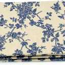 Linen Cotton Printed Fabric for Home Decoration and Crafting by The Meter(Classical Blue Floral Pattern)