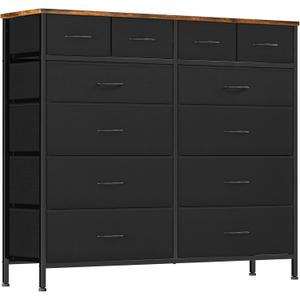 Dresser for Bedroom with 12 Drawers, Tall Fabric Drawer Dresser, Compact Chest of Drawers for Closet, Nursery, Bedside, Living Room, Laundry, Entryway, Hallway (Rustic Black)
