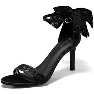 Coutgo Womens High Heels Sandals Lace Bow Tie Back Open Toe Ankle Strap Sexy Stiletto Wedding Party Dress Shoes 10 Coutgo Womens High Heels Sandals Lace Bow Tie Back Open Toe Ankle Strap Sexy Stiletto Wedding Party Dress Shoes 10