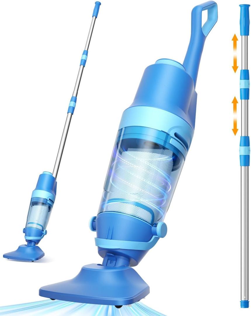 Pool Vacuum for Above Ground Pool, 1427 GPH Powerful Stable Suction, Telescopic Pole up to 90.7", 1H Runtime, Cordless Pool Vacuum for Inground Pools, Extra-Large Filter, Ideal for Leaves/Sand/Debris