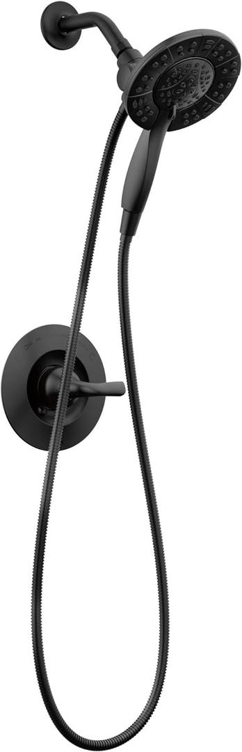 Delta Arvo 14 Series Matte Black Shower Faucet Set with In2ition 2-in-1 Dual Shower Head with HandHeld Spray Combo, Valve Trim Kit, Matte Black 142840-BL-I (Valve Included)