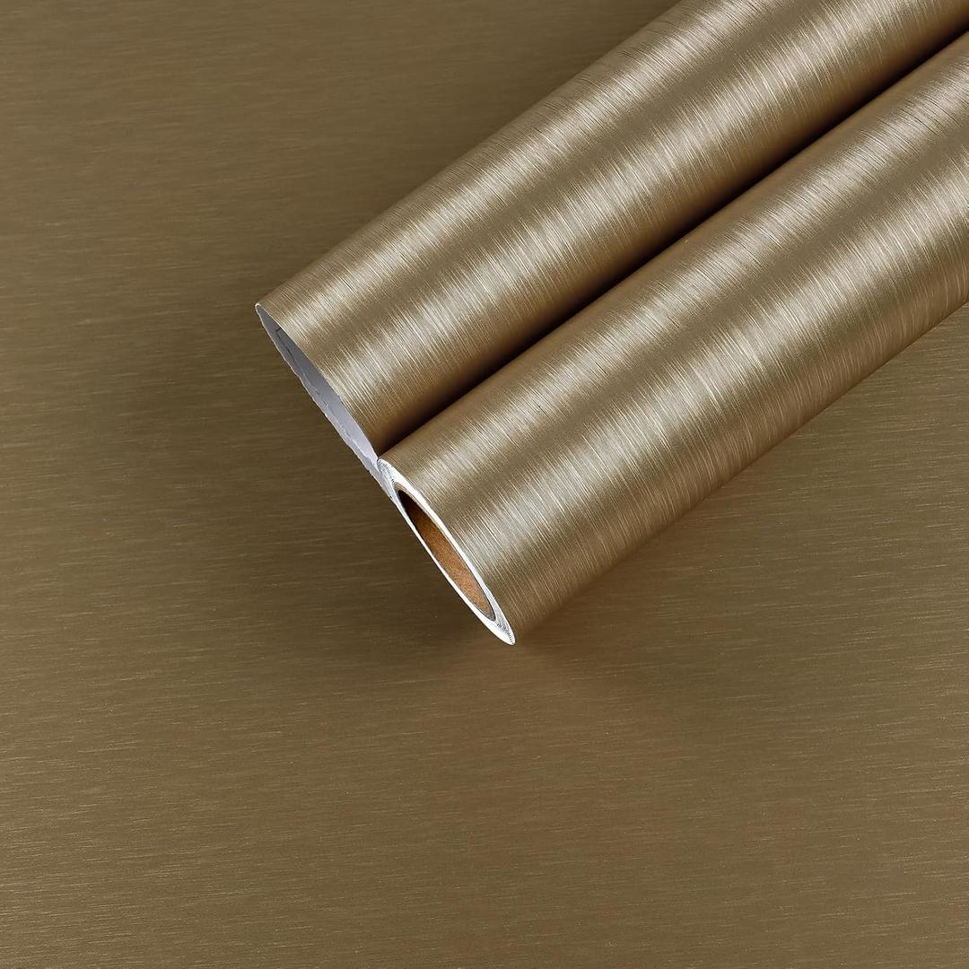 CHIHUT Stainless Steel Contact Paper for Countertop Waterproof Heat Resistant Brushed Metallic Peel and Stick Wallpaper Self Adhesive Wallpaper for Appliances Covers Dishwasher Refrigerator 17.7x100 (Dark Champagne Gold)
