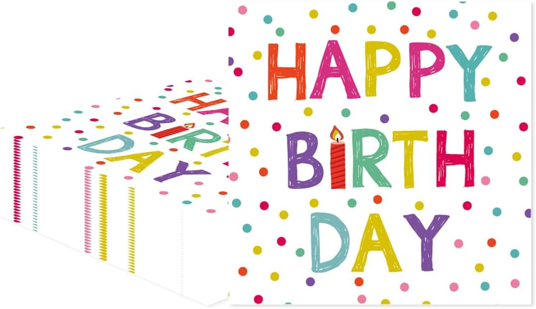 50 Pieces Birthday Napkins Disposable Birthday Party Napkins 13 x 13 Inches, Paper Cocktail Napkins Decorations for Baby Shower Party, Pack Of 4