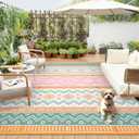 GarveeHome 9x12 Outdoor Area Rug Waterproof Plastic Straw Rug, Reversible RV Mat, Stain-Resistant Indoor Outdoor Carpet for Picnic, Deck, Balcony, Beach, Patio Yellow/Green/Gray/White