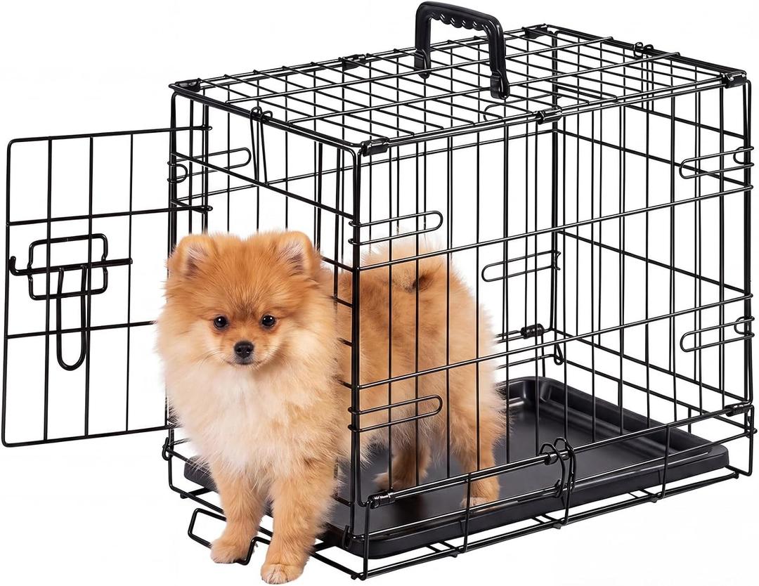 Sweetcrispy 18 Inch Dog Crate, Small Dog Cage, Foldable Puppy Pet Kennel | Single Door, Metal Kennel, Secure Lock, Removable Tray, Indoor Outdoor Training Travel