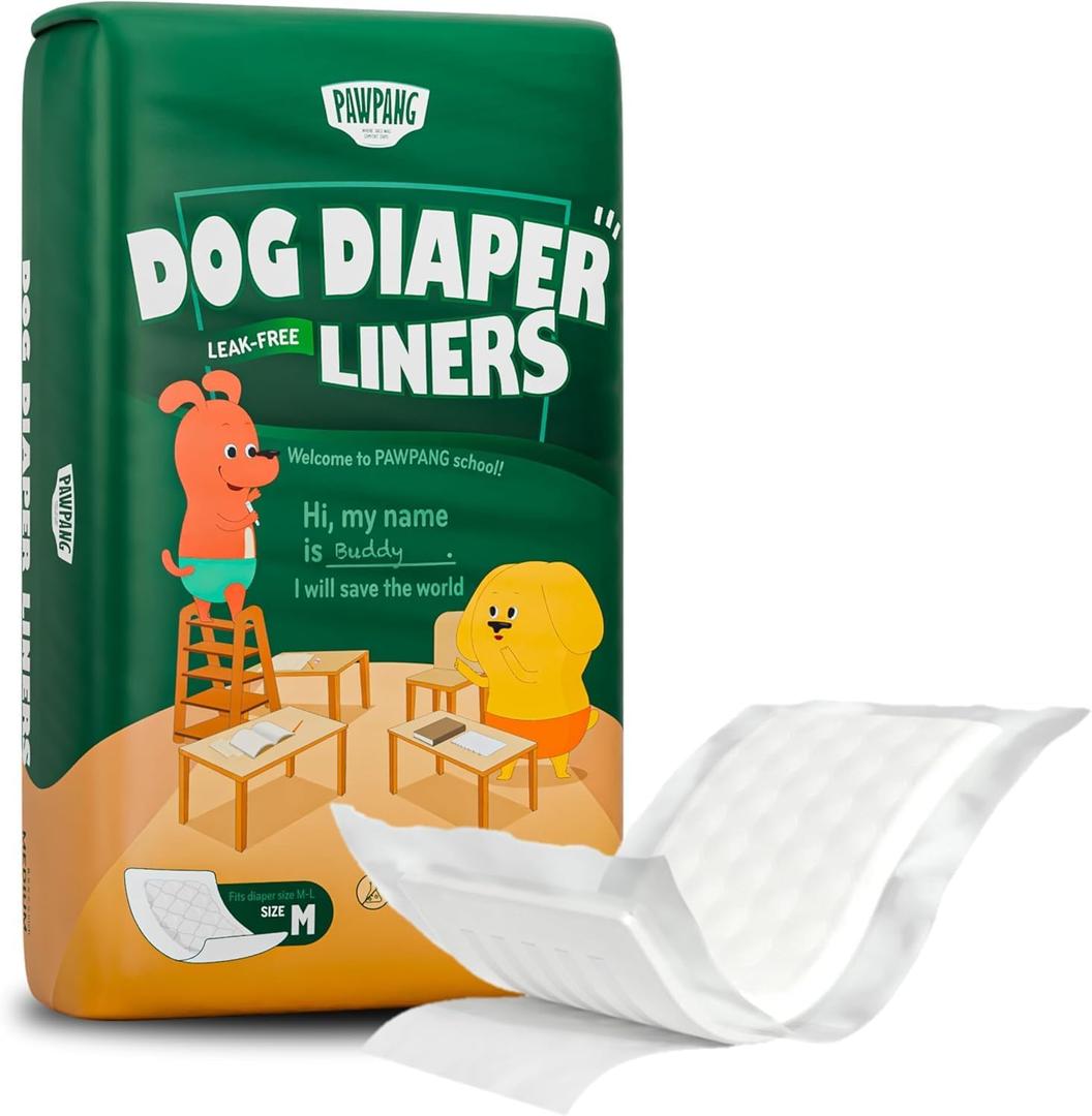 PAWPANG Disposable Dog Diaper Liners Booster Pads for Male & Female Dogs, 100ct, 5 Sizes Options, Doggie Diaper Inserts fit Most Types of Dog Diapers - Pet Belly Bands & Male Wraps, Medium (100ct) (Standard Pack)