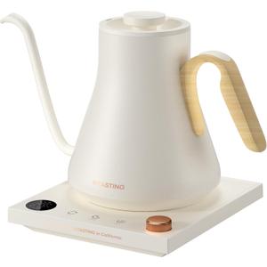 Electric Kettle, Gooseneck Electric Kettle, 1 Precise Temperature Control, Stainless Steel Interior, Quick Heating for Pour Over Coffee, Tea & Boiling Water, 0.9L (Cream)