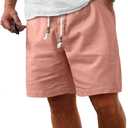 Comdecevis Men's Linen Shorts Casual Elastic Waist Drawstring Summer Beach Vacation Yoga Golf Shorts with Pockets (Pink, M)