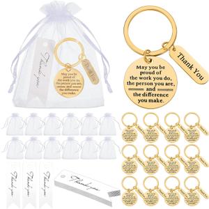 Yinkin 12 Sets Employee Appreciation Gifts Bulk for Coworkers Keychains Organza Bags with Cards for Staff Christmas Favors(Gold)
