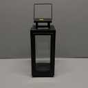 12.4" Black Metal Modern Candle Lantern  Decorative Hurricane Lantern for Indoor & Outdoor Use, Ideal for Table, Black Lantern for Mantle, Halloween, Christmas, and Wedding Decor (No Glass Panel) (Medium)