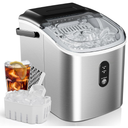 EUHOMY Ice Maker Countertop, Portable Ice Machine with Carry Handle, 26.5lbs Per Day, 9 Cubes in 6 Mins, Auto-Cleaning, with Basket and Scoop, for Home, Kitchen, Camping, RV (Silver)