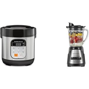 Hamilton Beach Digital Programmable Rice Cooker & Food Steamer, with Slow Hard-Boiled Egg Functions & Power Elite Wave Action Blender For Shakes and Smoothies, Puree, Crush Ice, 40 Oz
