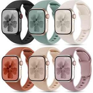 6 Pack Silicone Bands Compatible with Apple Watch Band 42mm 41mm 40mm 38mm 46mm 45mm 44mm 49mm Women Men, Patented Wristband Soft Sport Waterproof Strap for iWatch Series 11 10 9 8 7 6 5 4 3 SE Ultra (Black/Cactus/Starlight/Brown/Milk Tea/Smoke Violet)