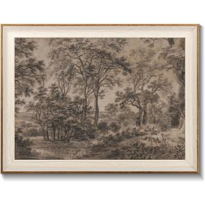 Framed Canvas Wall Art for Living Room Decor, Vintage Neutral Brown Woodland Landscape Painting Farmhouse Canvas Prints Artwork, Antique Wall Pictures Decor for Bedroom Gallery Office, Bathroom Wall Decor - 12x16Inch