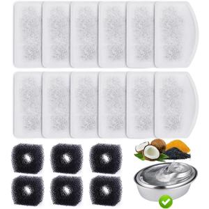 12 Pack Replacement Filters for D60 100oz/3L Automatic Pet Fountain, ZEKIRY Carbon Cat Water Fountain Filters, Triple Filtration Pet Fountain Filter Replacement(6Pcs Pump Filters)